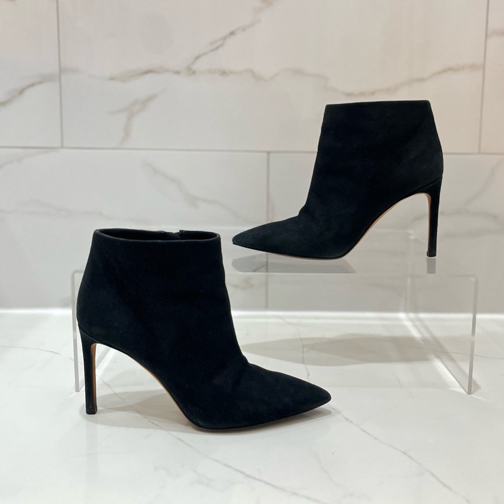 Vince Chara Black Suede Ankle Booties with Sleek Pointed Toe 7